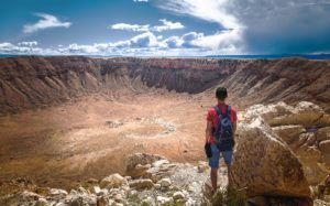 Meteor Crater and Hiker